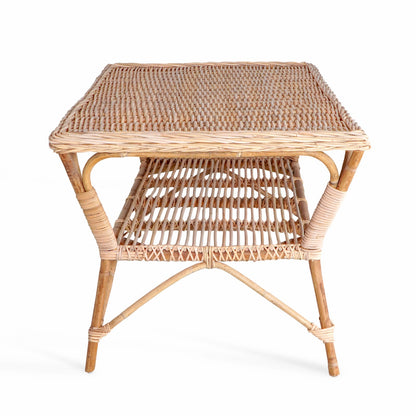 Leather table Athena – boho furniture, handwoven and handmade in Bali