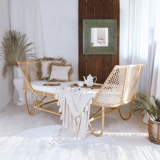 Boho hand-woven rattan daybed Hotma with cushion, handcrafted in Bali
