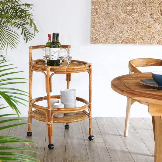 Rattan and banana bark serving trolley Greta, made in Bali