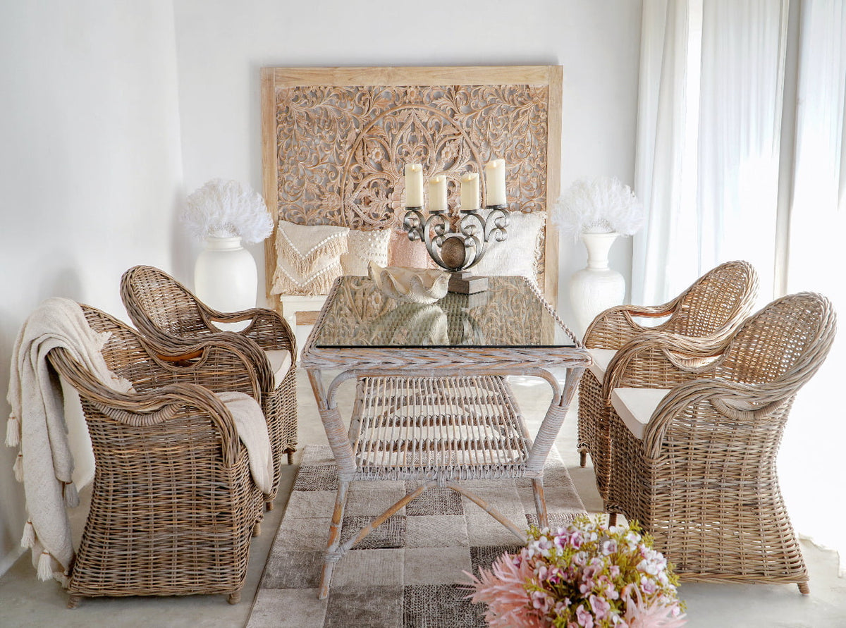 Handmade rattan table – the Athena, boho furniture made in Bali