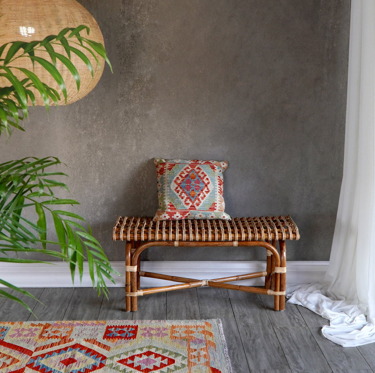 Minen Rattan Bench With Cross Legs