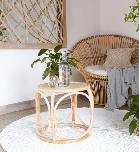 Boho rattan side table Ratmi without glass top, handcrafted in Bali