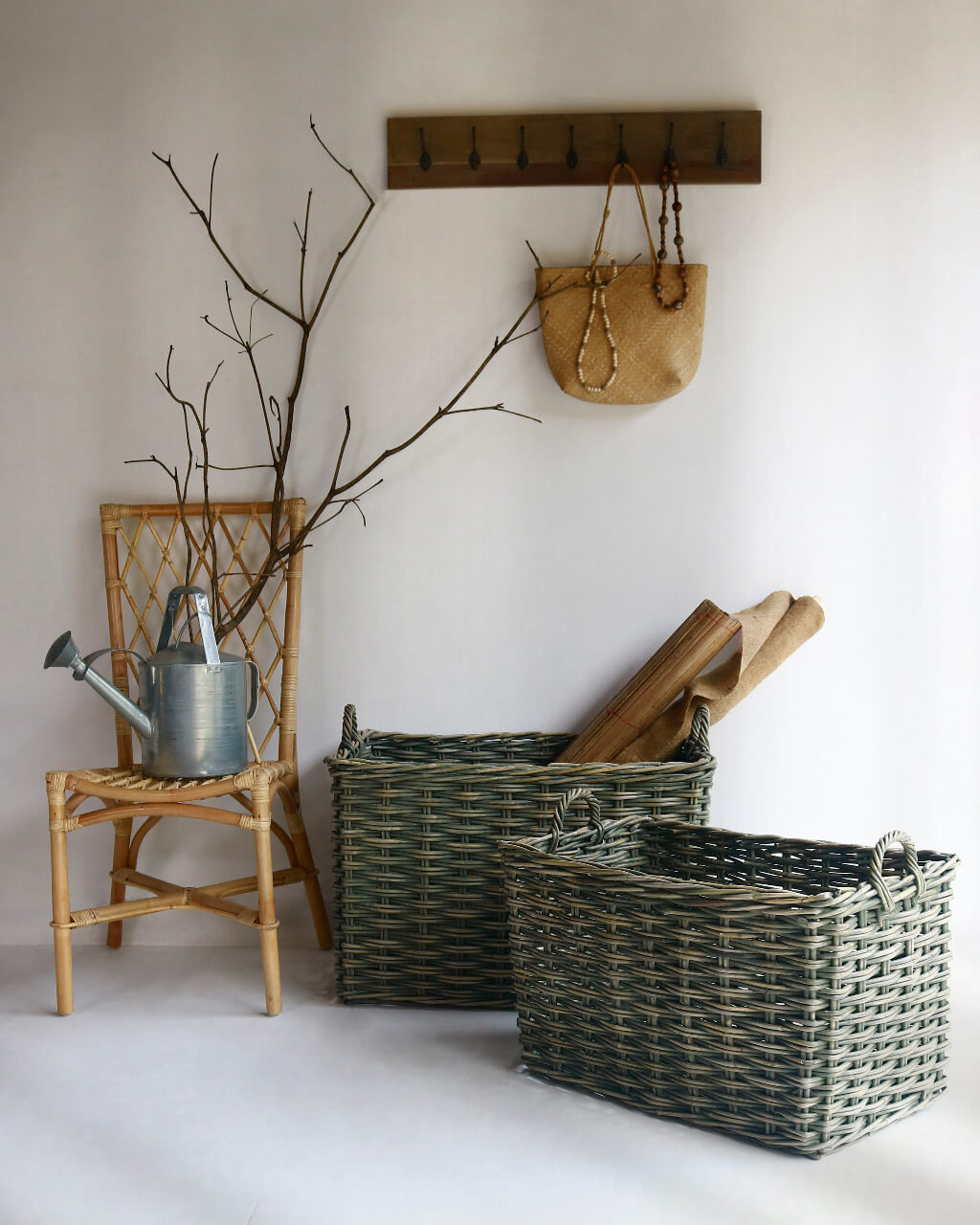 Kyoto Basket With Handle S/2 Green