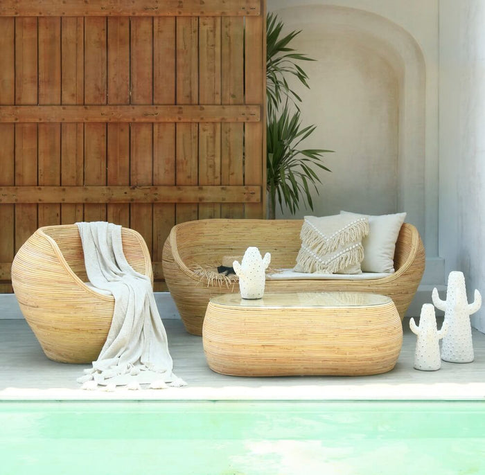 Bali Furniture – Stripe Living Set Of Four Including Seat Cushion And Glass Top