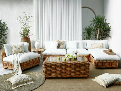 Aisha Living Set Of Five Including White Cushion And Glass Top