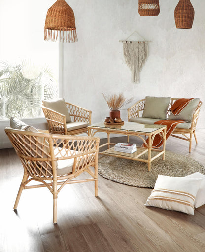 Bali Furniture – New California Living Set Of Four 4 With Cream Cushion Set And Glass Top