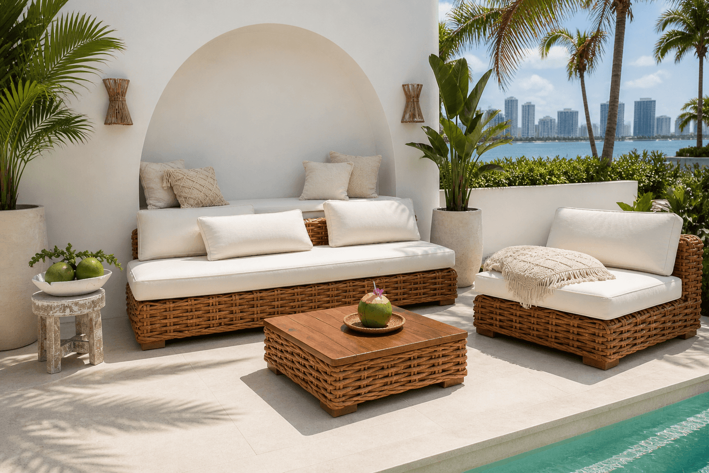 Oceane Living Set Of Three With White Cushion Set