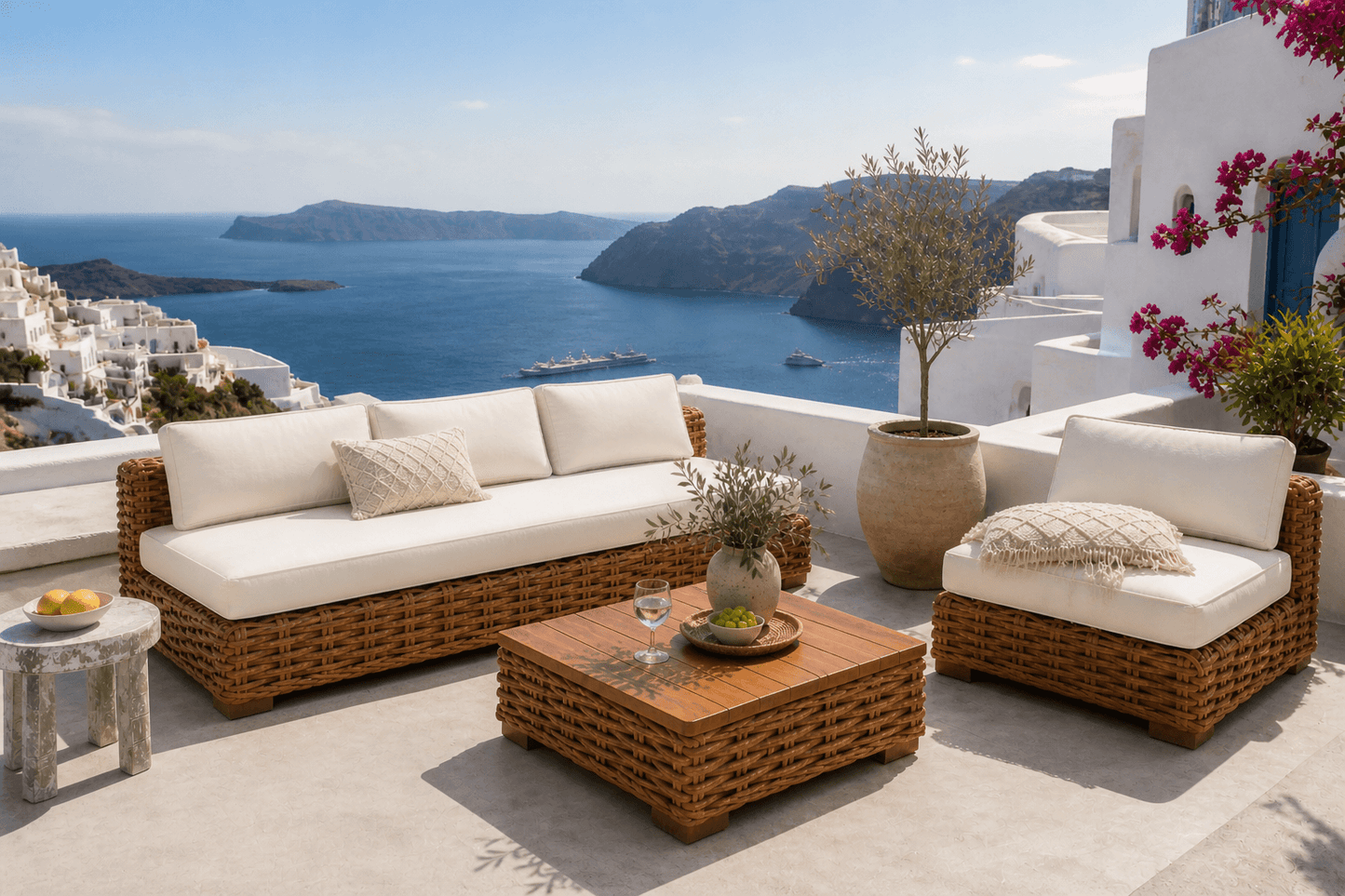 Oceane Living Set Of Three With White Cushion Set