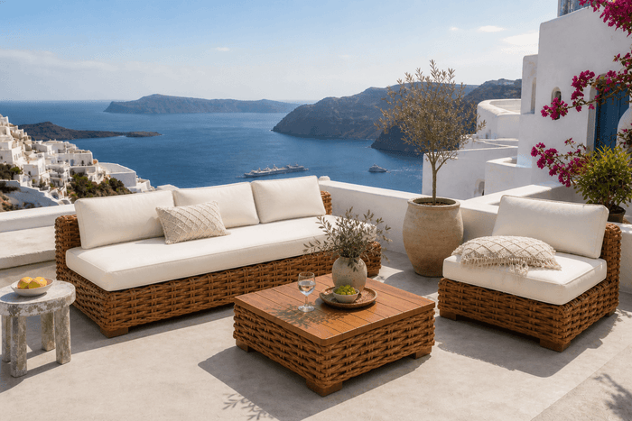 Oceane Living Set Of Three With White Cushion Set