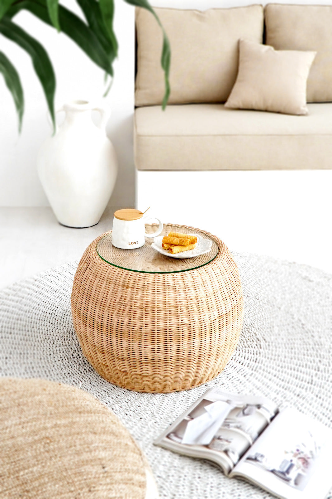 Handmade rattan table – the Sylvie, boho furniture made in Bali
