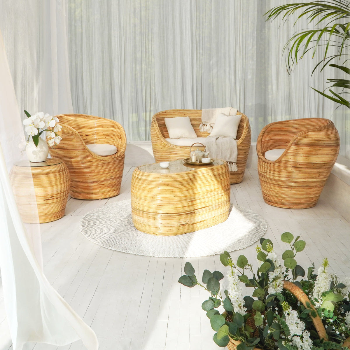 Handmade rattan living set – the Gentong, boho furniture made in Bali