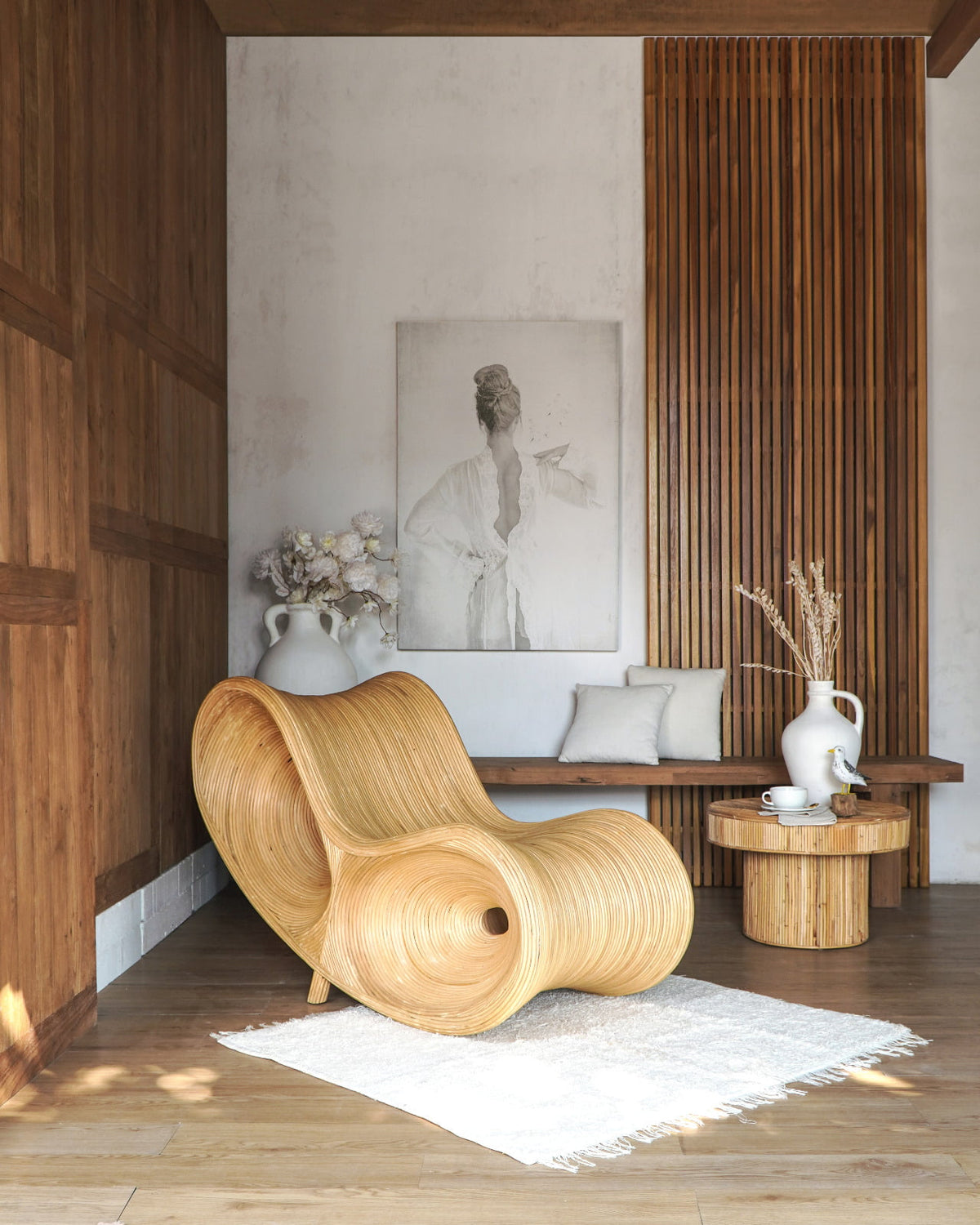 Rattan lounge chair Gatsby Stripe – boho furniture handcrafted in Bali by BaliSouk