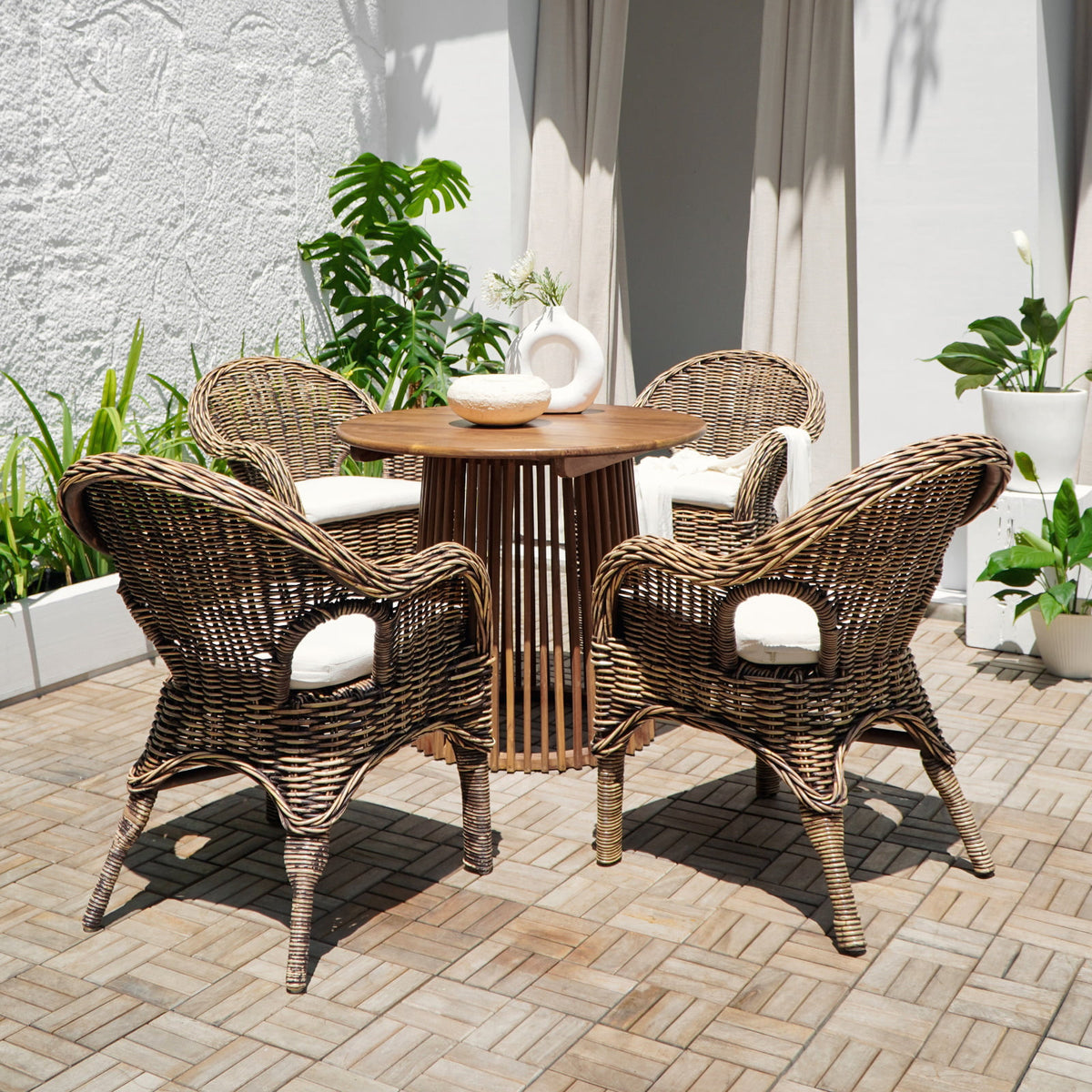 Kalamata Stackable Armchair With White Seat Cushion