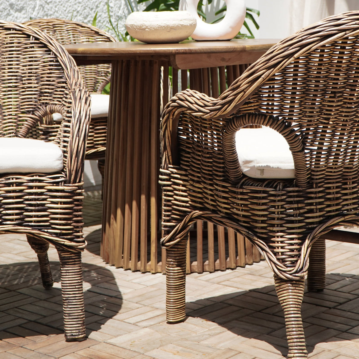 Kalamata Stackable Armchair With White Seat Cushion