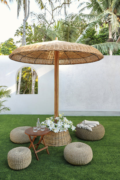 teak garden umbrella Raine – boho decor handcrafted in Bali by BaliSouk