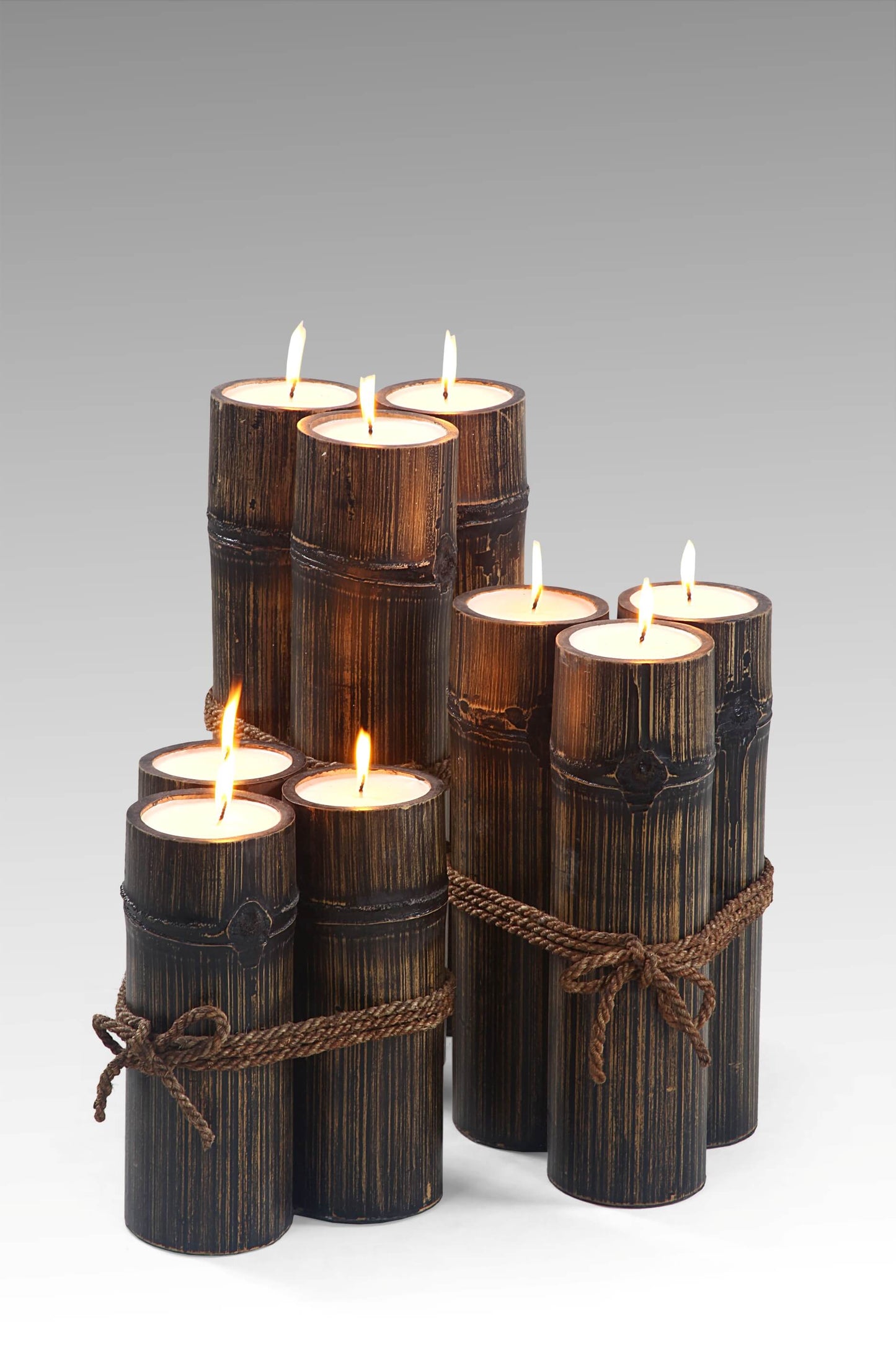 Small Triple Bamboo Candle Set Of Three