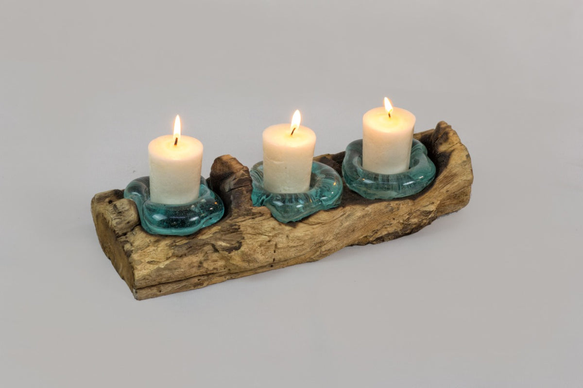 Reclaimed wood candle – Melting Glass, natural natural materials in boho style