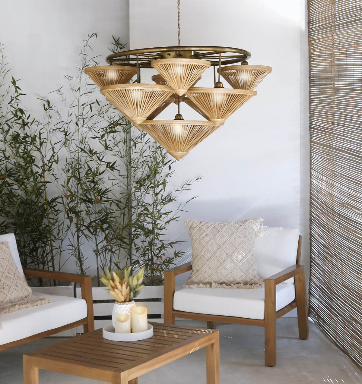 Bamboo Lamp Shade Set Of 9 With Round Bronze Frame