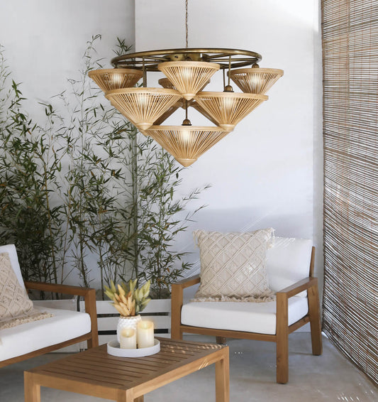 Bamboo Lamp Shade Set Of 9 With Round Bronze Frame