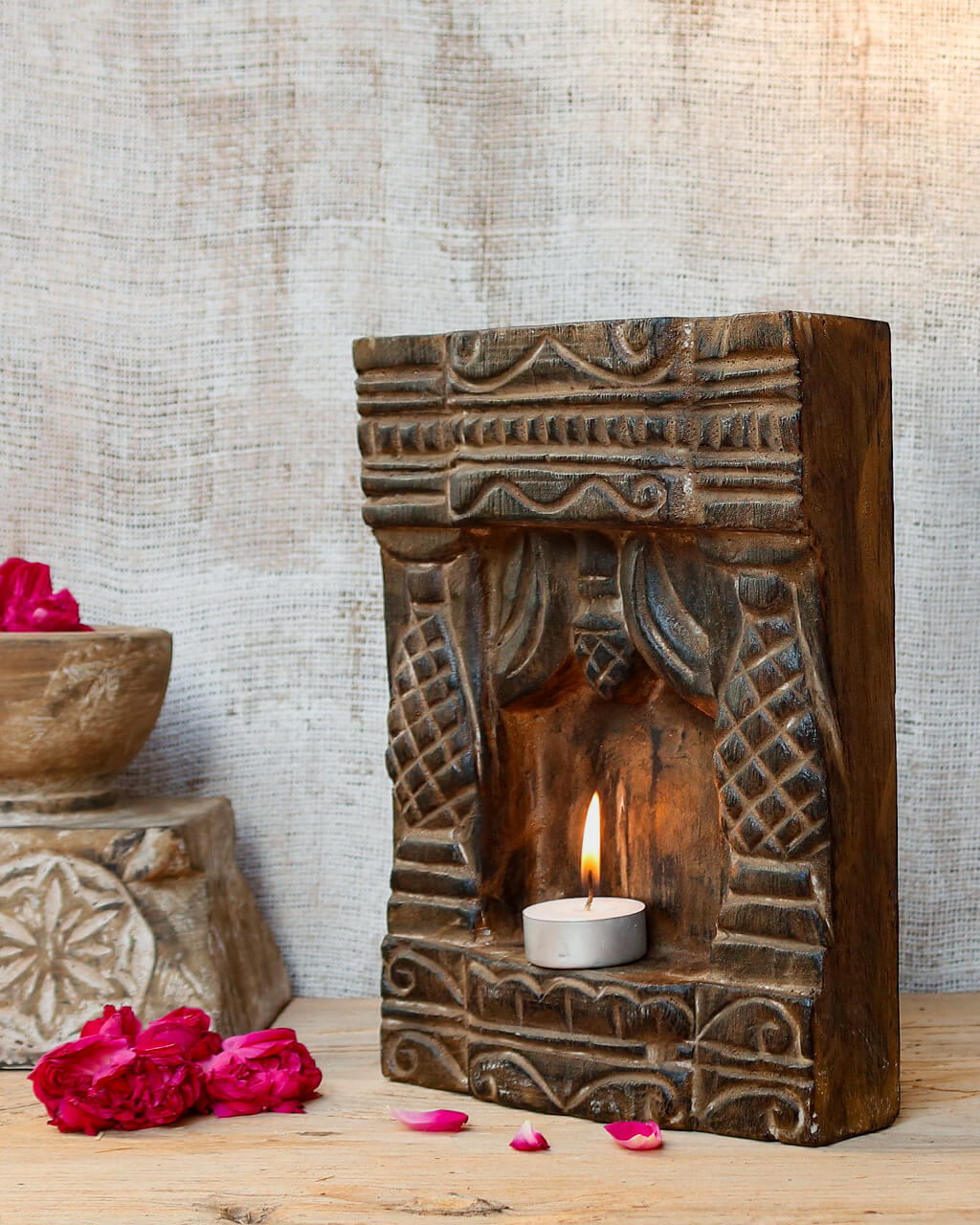 Raju Candle Holder Carving 
