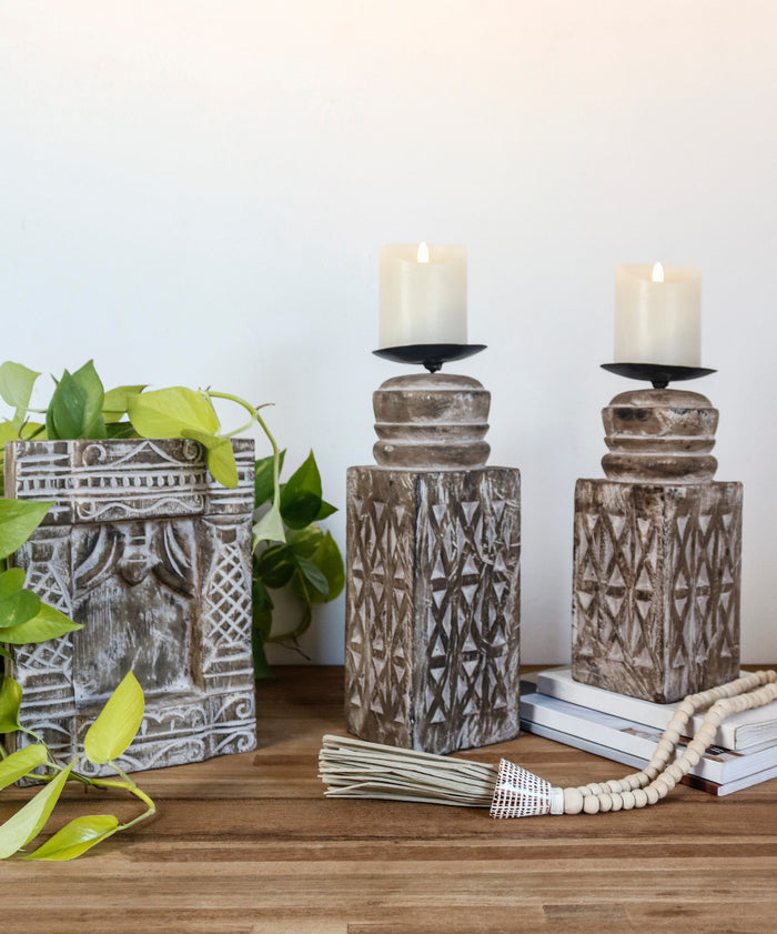 Indira candle holder in natural materials – handmade boho decor from Bali