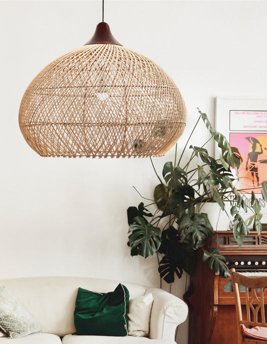 Orion Round Hanging Lamp With Teak On Top And Without Electric Cable