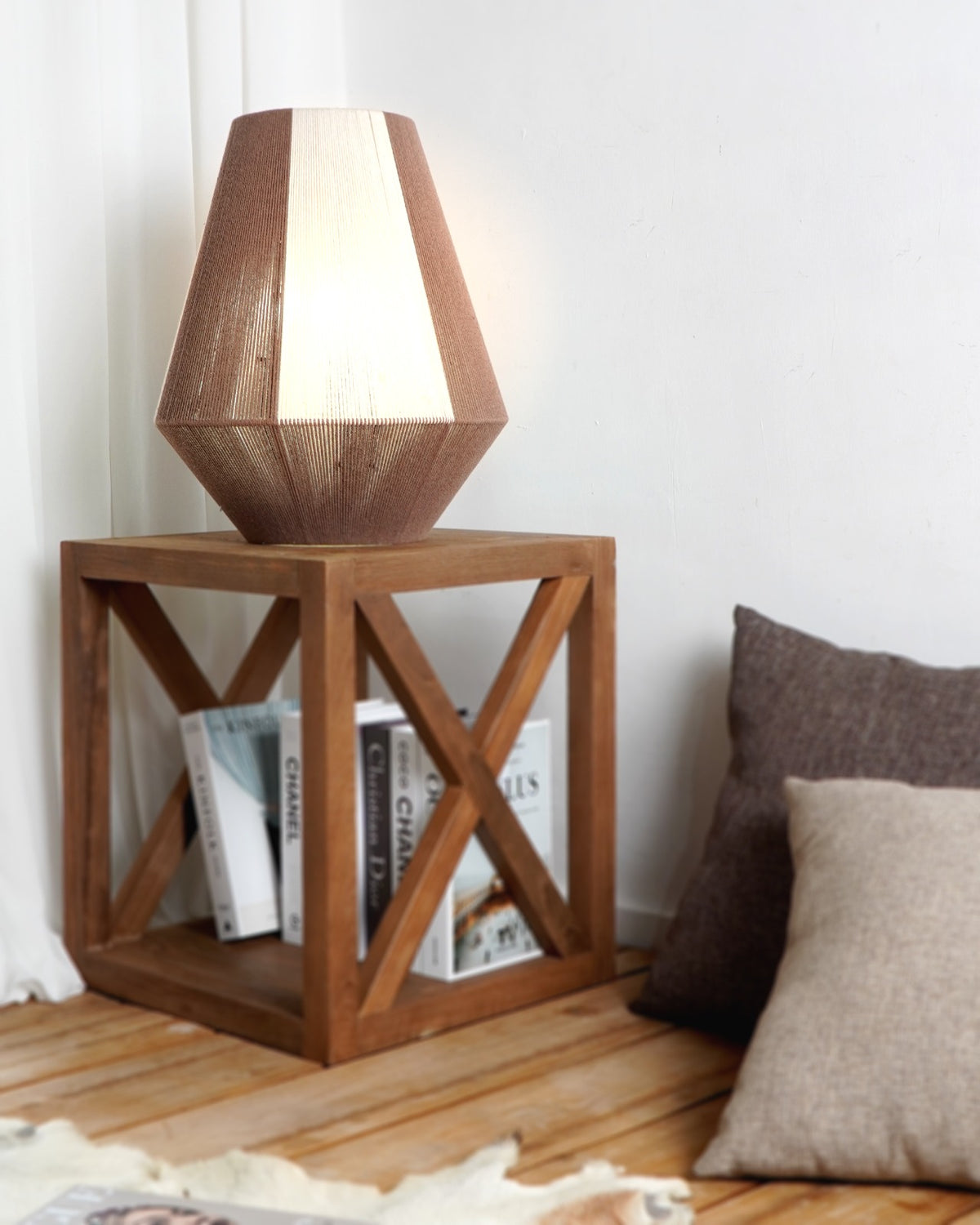 Rope table lamp – Bougenville – boho decor handmade in Bali by BaliSouk