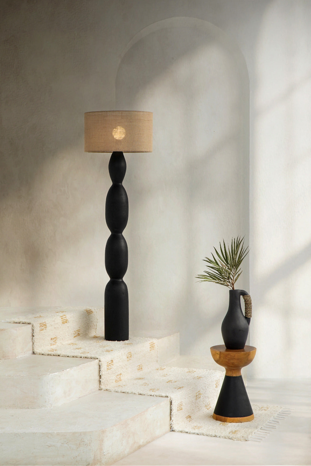 Teak floor lamp – Fotis Standing, natural natural materials in boho style