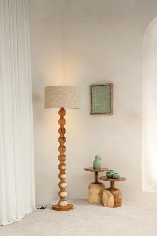 Boho solid teak floor lamp Omeet, handcrafted in Bali for the home