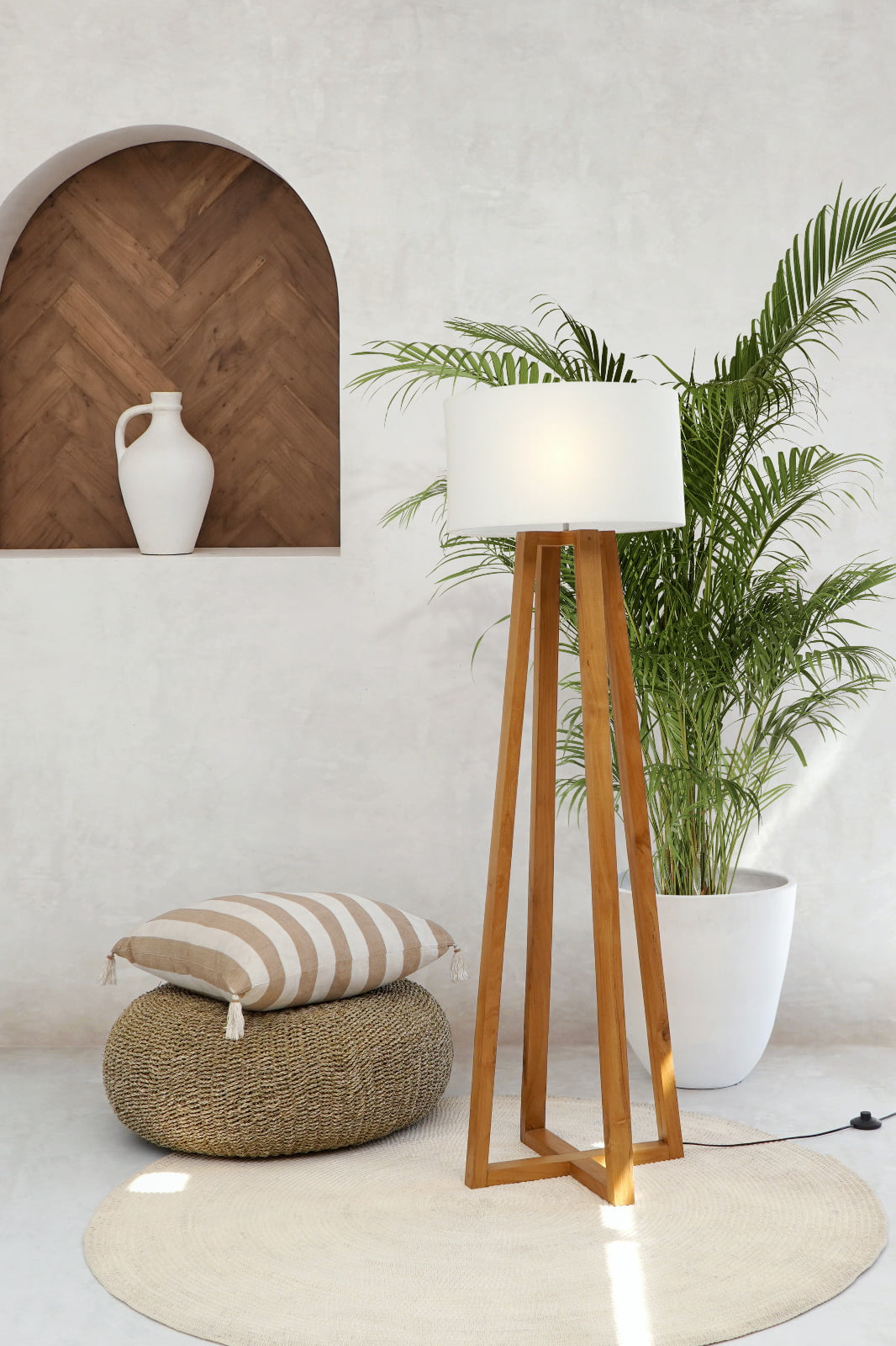 Teak floor lamp – Barack Standing, natural natural materials in boho style