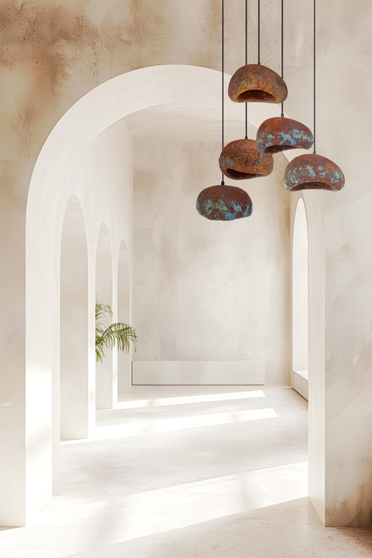 Boho resin pendant lamp Marko, set of 5, crafted by hand in Bali