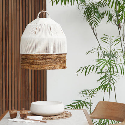 Handmade banana fibre pendant lamp – the Laluna, boho decor made in Bali