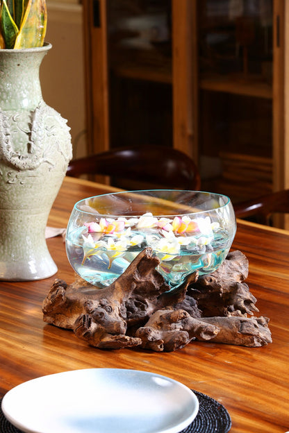 Reclaimed wood fish bowl – Water Drop, natural natural materials in boho style