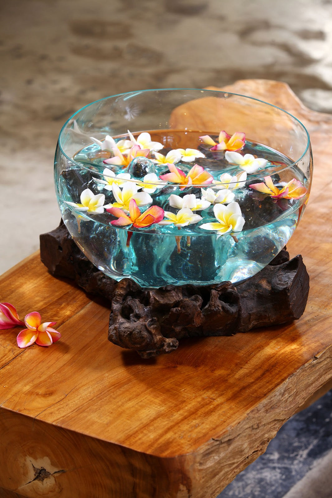Reclaimed wood fish bowl Water Drop – boho decor, handwoven and handmade in Bali