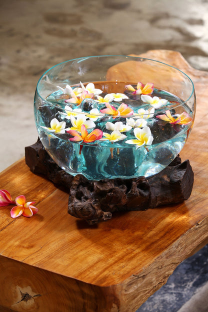 Reclaimed wood fish bowl Water Drop – boho decor, handwoven and handmade in Bali