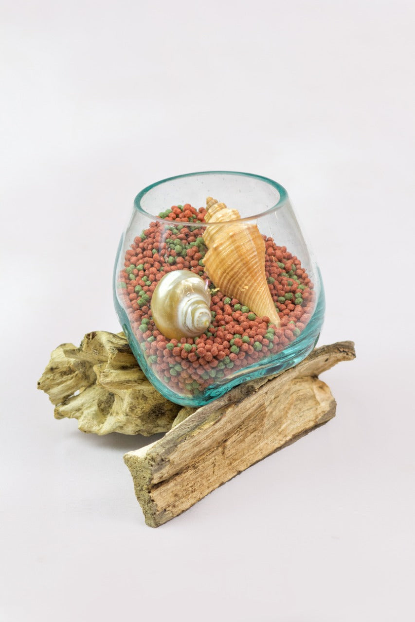 Teak aquarium Solo Water Drop – handmade in Bali, boho style