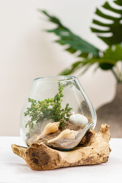 Teak aquarium Solo Water Drop – boho decor, handwoven and handmade in Bali