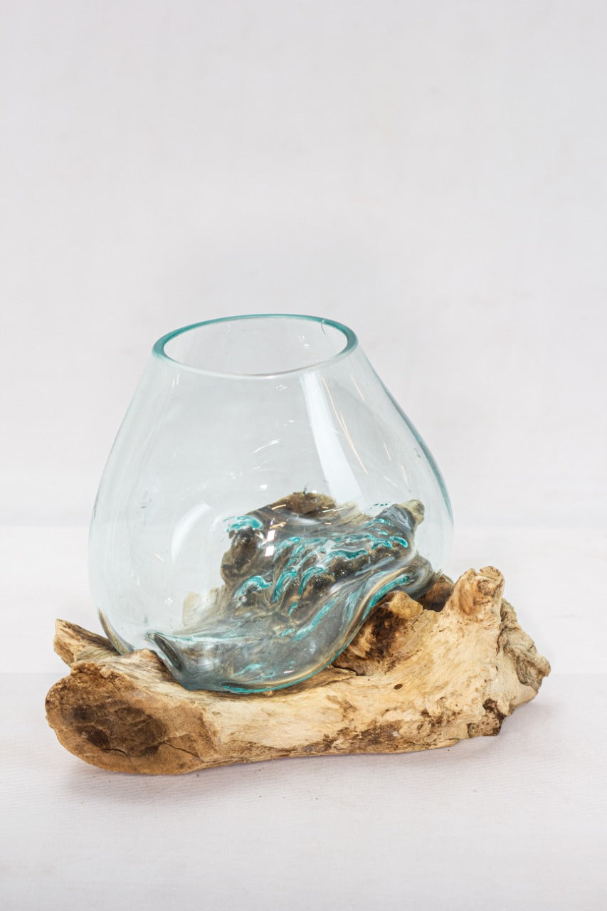 Handcrafted teak aquarium – Solo Water Drop, boho decor from BaliSouk