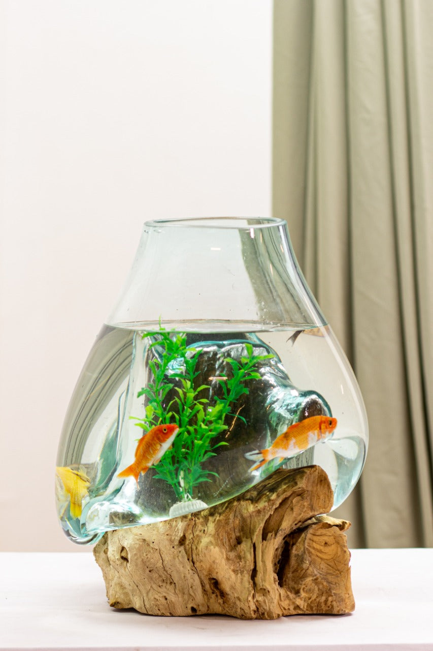 Teak aquarium Solo Water Drop – handmade in Bali, boho style