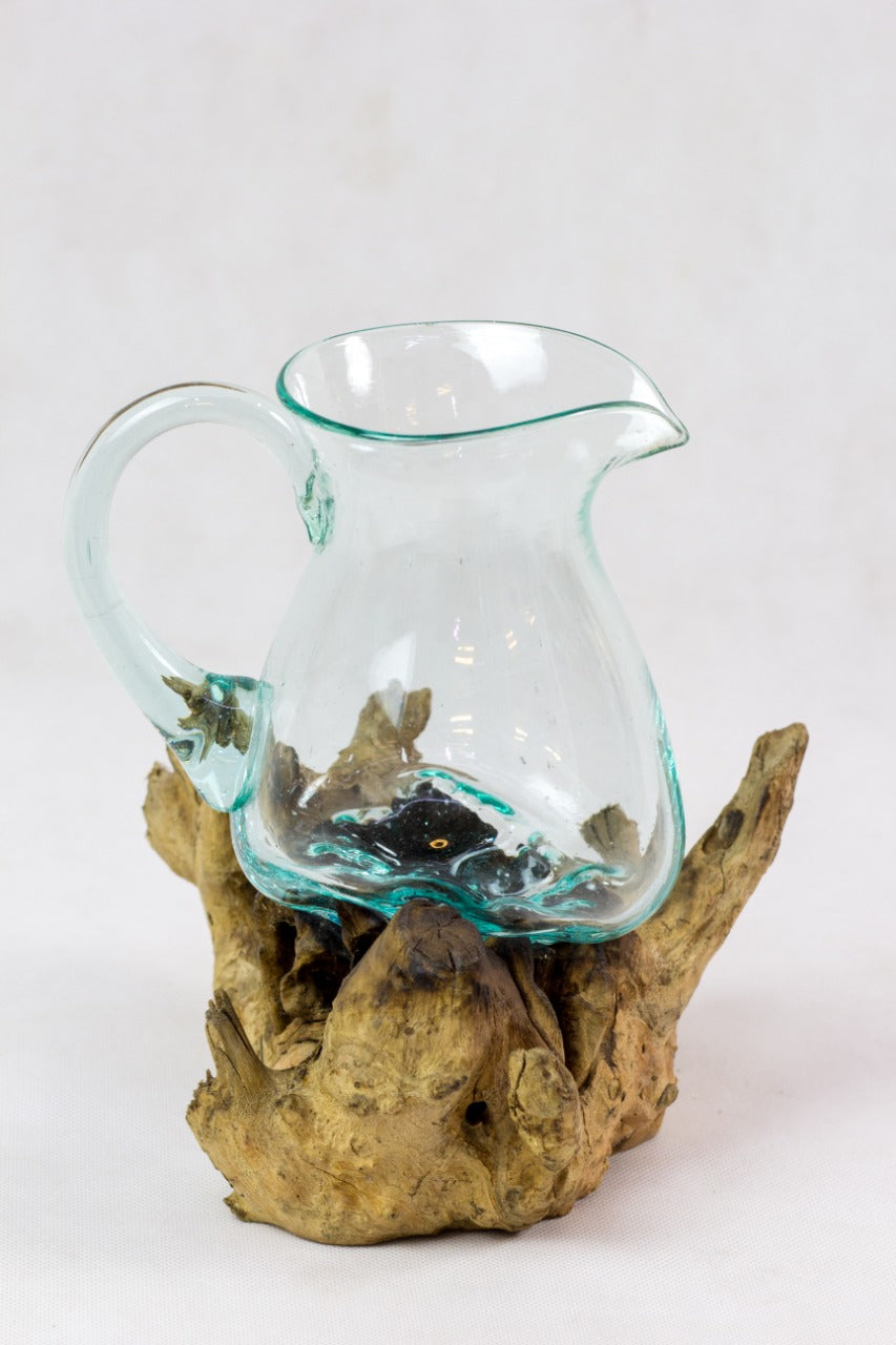 Handmade teak vase – the Melting Glass Jug, boho decor made in Bali