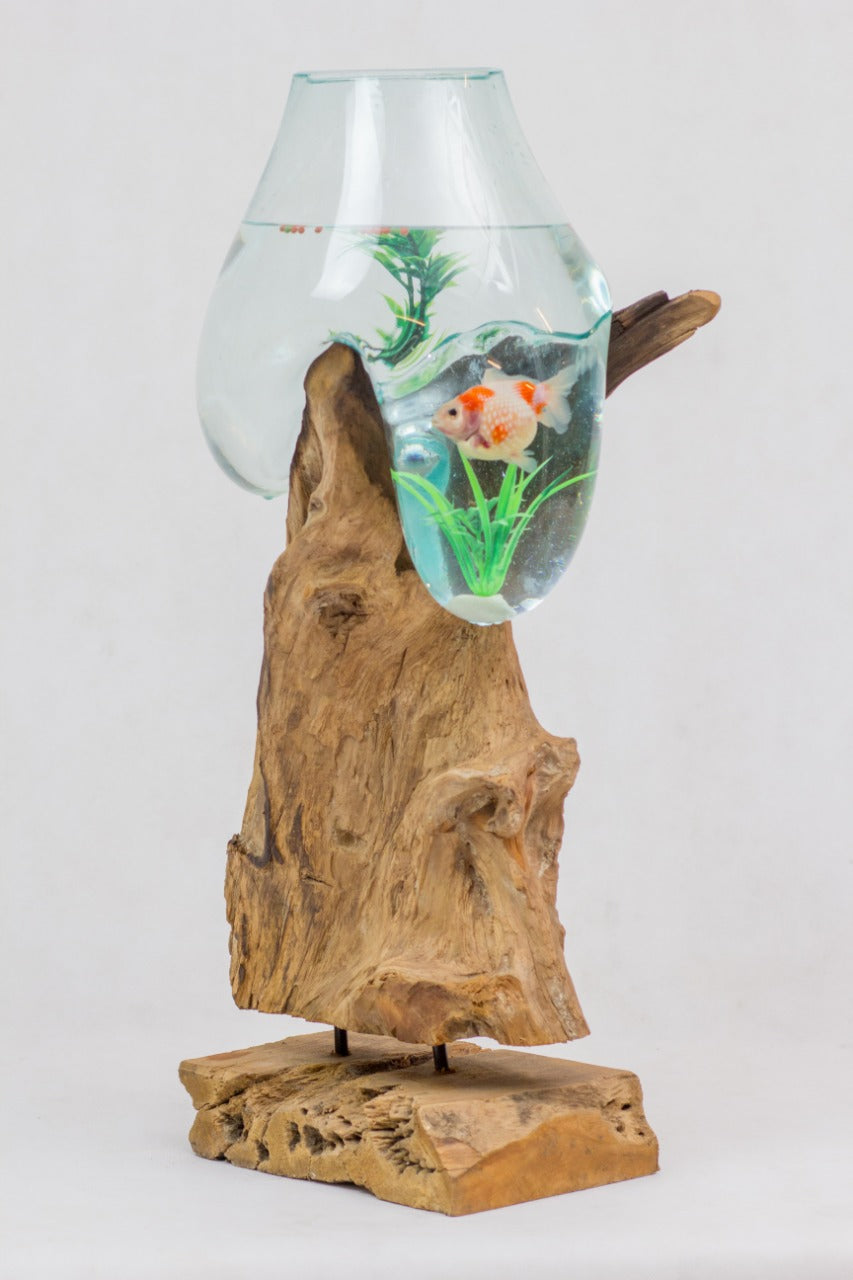 Handcrafted teak aquarium – Solo Water Drop, boho decor from BaliSouk