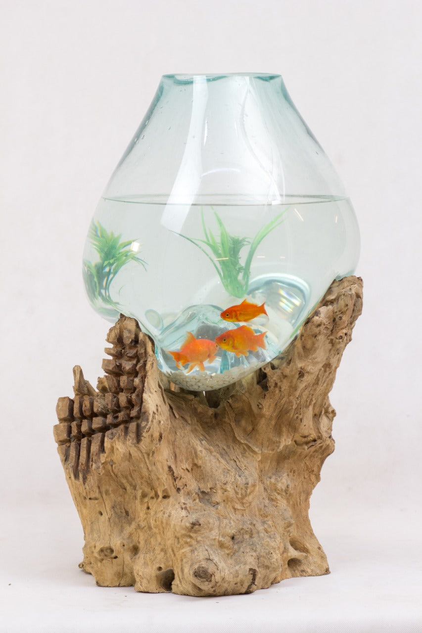Teak aquarium – Solo Water Drop, natural natural materials in boho style