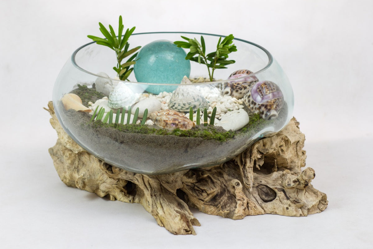 Reclaimed wood fish bowl Water Drop – boho decor, handwoven and handmade in Bali