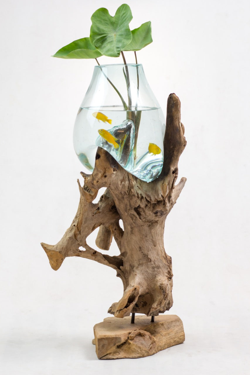 Water Drop aquarium in natural materials – handmade boho decor from Bali