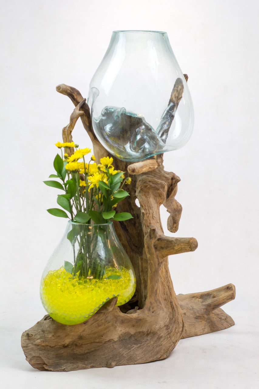 Teak aquarium Water Drop – handmade in Bali, boho style