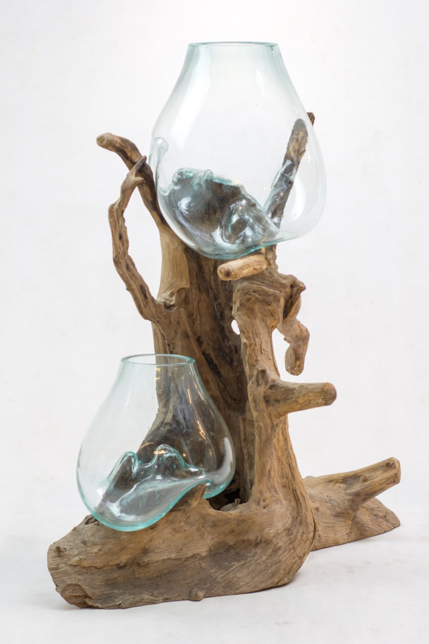 Teak aquarium Water Drop – boho decor, handwoven and handmade in Bali