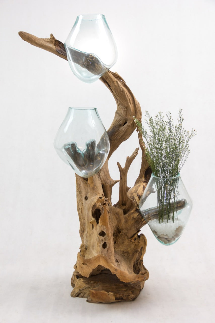 Teak aquarium Water Drop – boho decor handcrafted in Bali by BaliSouk