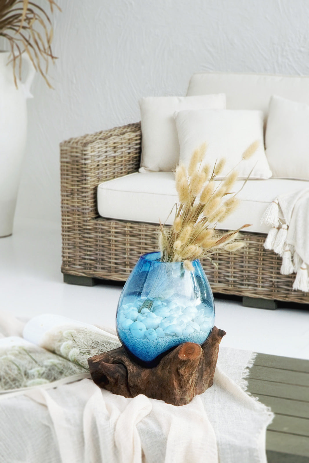 Recycled teak decorative piece – Solo Water Drop, natural natural materials in boho style