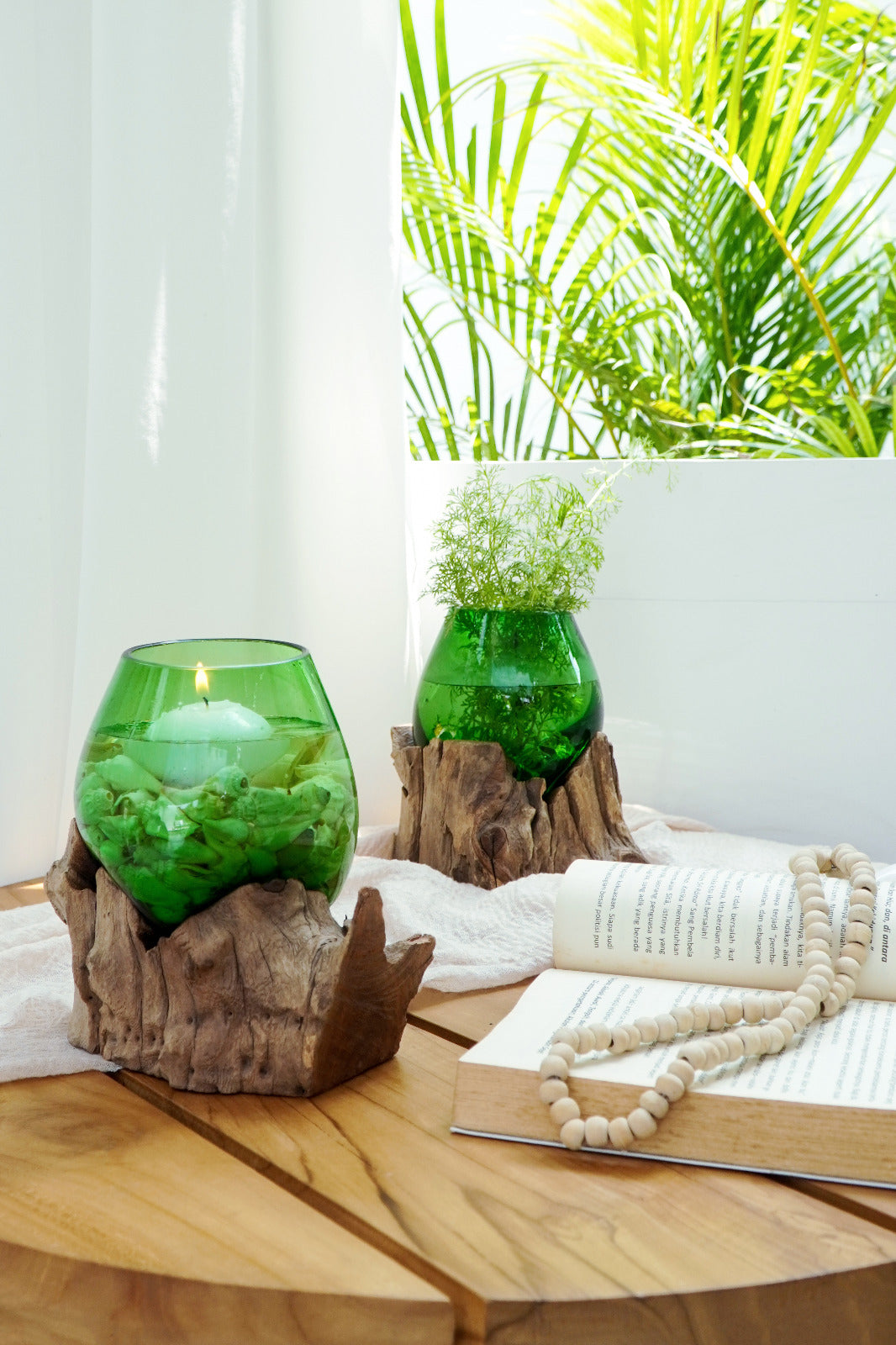 Recycled teak decorative piece – Solo Water Drop, natural natural materials in boho style