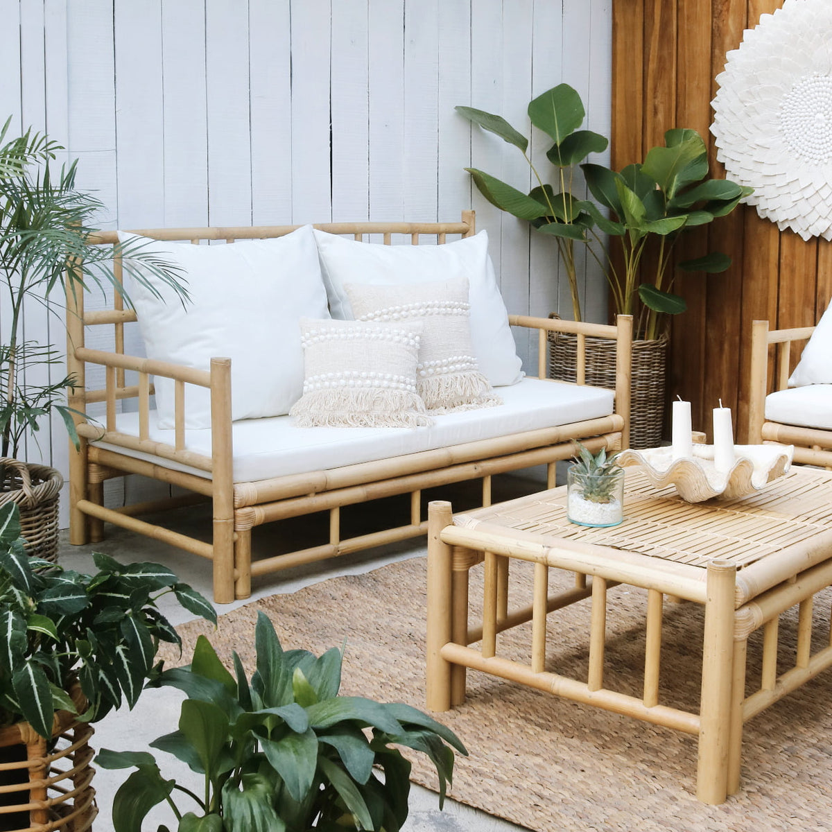 Bamboo living set Madrid – boho furniture, handwoven and handmade in Bali